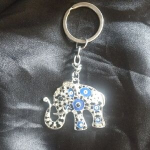 Silver and Blue Elephant Keychain
